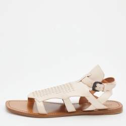 Pre Owned Bottega Veneta Light Beige Intrecciato Leather Slingback Flat Sandals Size 41