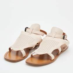 Pre Owned Bottega Veneta Light Beige Intrecciato Leather Slingback Flat Sandals Size 41