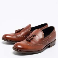 Pre Owned Bottega Veneta Brown Leather Tassel Slip On Loafers Size 40