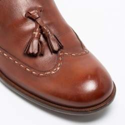 Pre Owned Bottega Veneta Brown Leather Tassel Slip On Loafers Size 40