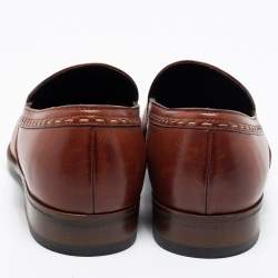 Pre Owned Bottega Veneta Brown Leather Tassel Slip On Loafers Size 40