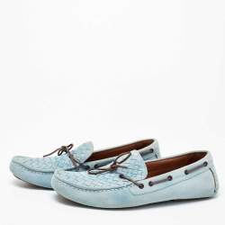 Pre Owned حذاء لوفرز بوتيغا فيتينا سويدي إنترشياتو أزرق فاتح بفيونكة مقاس 45.5