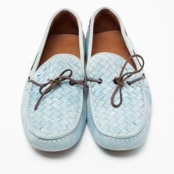 Pre Owned حذاء لوفرز بوتيغا فيتينا سويدي إنترشياتو أزرق فاتح بفيونكة مقاس 45.5