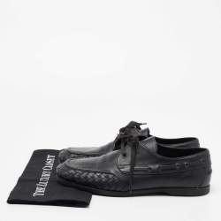 Pre Owned Bottega Veneta Navy Blue Intrecciato Leather Loafers Derby Size 41