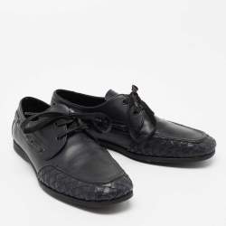Pre Owned Bottega Veneta Navy Blue Intrecciato Leather Loafers Derby Size 41