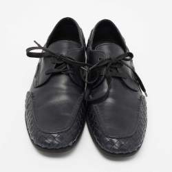 Pre Owned Bottega Veneta Navy Blue Intrecciato Leather Loafers Derby Size 41
