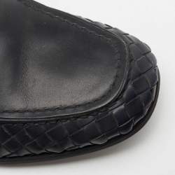 Pre Owned Bottega Veneta Navy Blue Intrecciato Leather Loafers Derby Size 41
