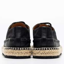Pre Owned Bottega Veneta Black Leather And Canvas Trimmed Lace-Up Espadrilles Size 41