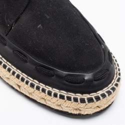 Pre Owned Bottega Veneta Black Leather And Canvas Trimmed Lace-Up Espadrilles Size 41