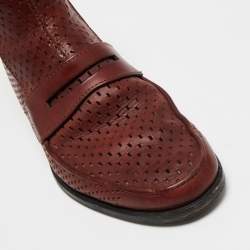 Bottega Veneta Burgundy Perforated Leather Ankle Length Boots Size 41