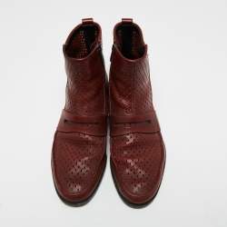Bottega Veneta Burgundy Perforated Leather Ankle Length Boots Size 41
