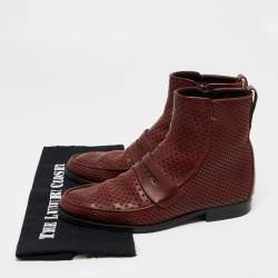 Bottega Veneta Burgundy Perforated Leather Ankle Length Boots Size 41