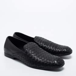 مملوكة مسبقًا Bottega Veneta Black Intrecciato Leather Smoking Slippers Size 42.5 