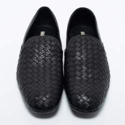 مملوكة مسبقًا Bottega Veneta Black Intrecciato Leather Smoking Slippers Size 42.5 