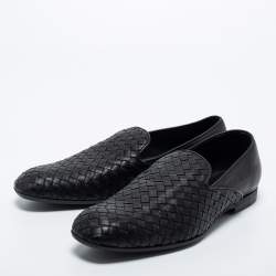 مملوكة مسبقًا Bottega Veneta Black Intrecciato Leather Smoking Slippers Size 42.5 
