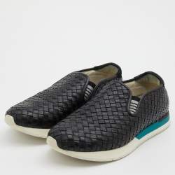 Bottega Veneta Black Intrecciato Leather Slip On Sneakers Size 42