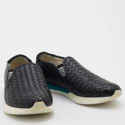 Bottega Veneta Black Intrecciato Leather Slip On Sneakers Size 42