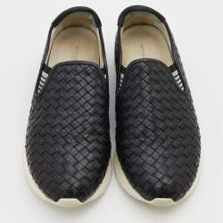 Bottega Veneta Black Intrecciato Leather Slip On Sneakers Size 42