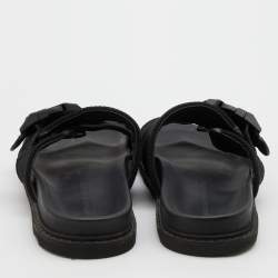 Pre Owned Bottega Veneta Black Fabric Logo Flat Slide Sandals Size 42