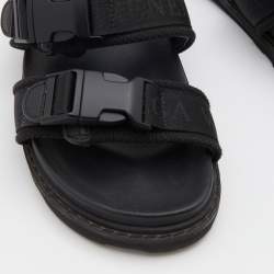 Pre Owned Bottega Veneta Black Fabric Logo Flat Slide Sandals Size 42