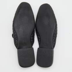 Pre Owned Bottega Veneta Black Intrecciato Leather Fiandra Flat Mules Size 43
