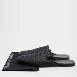 Pre Owned Bottega Veneta Black Intrecciato Leather Fiandra Flat Mules Size 43