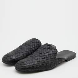 Pre Owned Bottega Veneta Black Intrecciato Leather Fiandra Flat Mules Size 43