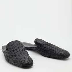 Pre Owned Bottega Veneta Black Intrecciato Leather Fiandra Flat Mules Size 43