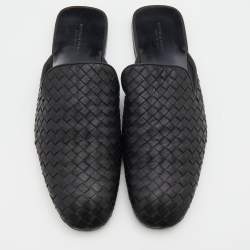 Pre Owned Bottega Veneta Black Intrecciato Leather Fiandra Flat Mules Size 43