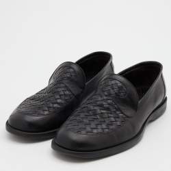Bottega Veneta Black Intrecciato Leather Slip On Loafers Size 43
