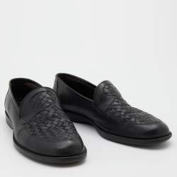 Bottega Veneta Black Intrecciato Leather Slip On Loafers Size 43