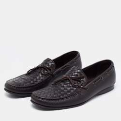 مملوكة مسبقًا Bottega Veneta Dark Brown Intrecciato Leather Bow Loafers Size 43