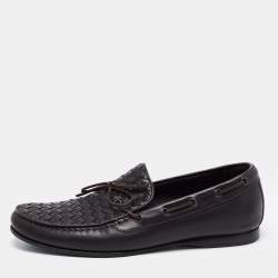 مملوكة مسبقًا Bottega Veneta Dark Brown Intrecciato Leather Bow Loafers Size 43