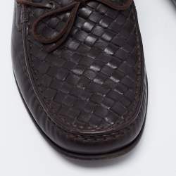 مملوكة مسبقًا Bottega Veneta Dark Brown Intrecciato Leather Bow Loafers Size 43