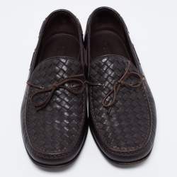 مملوكة مسبقًا Bottega Veneta Dark Brown Intrecciato Leather Bow Loafers Size 43
