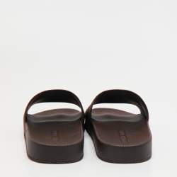 Pre Owned Bottega Veneta Dark Brown Intrecciato Rubber Slide Sandals Size 41