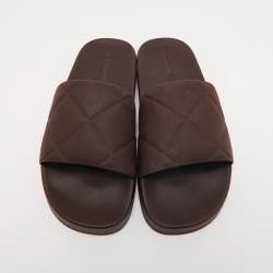 Pre Owned Bottega Veneta Dark Brown Intrecciato Rubber Slide Sandals Size 41