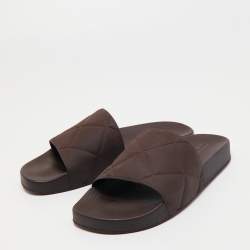 Pre Owned Bottega Veneta Dark Brown Intrecciato Rubber Slide Sandals Size 41