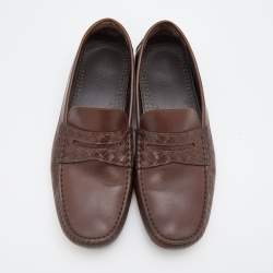 Bottega Veneta Brown Leather Wave Driver Intrecciato Penny Loafers Size 43
