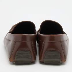 Bottega Veneta Brown Leather Wave Driver Intrecciato Penny Loafers Size 43