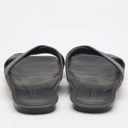 Bottega Veneta Dark Blue Intrecciato Leather Criss Cross Flat Slides Size 43
