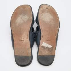 Bottega Veneta Dark Blue Intrecciato Leather Criss Cross Flat Slides Size 43