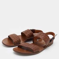 Pre Owned Bottega Veneta Brown Intrecciato Leather Flat Slingback Sandals Size 43