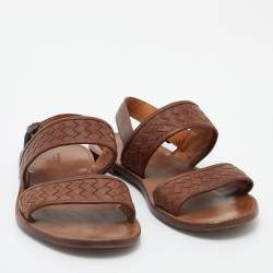 Pre Owned Bottega Veneta Brown Intrecciato Leather Flat Slingback Sandals Size 43