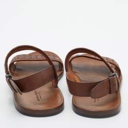 Pre Owned Bottega Veneta Brown Intrecciato Leather Flat Slingback Sandals Size 43