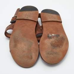 Pre Owned Bottega Veneta Brown Intrecciato Leather Flat Slingback Sandals Size 43