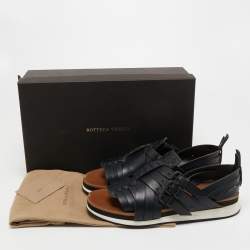 Bottega Veneta Black Intrecciato and Leather Criss Cross Flat Sandals Size 41