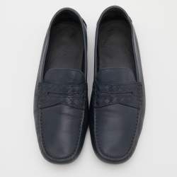 Bottega Veneta Navy Blue Leather Wave Driver Slip On Loafers Size 44.5