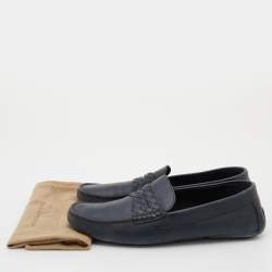 Bottega Veneta Navy Blue Leather Wave Driver Slip On Loafers Size 44.5