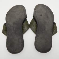 Bottega Veneta Green Leather Crisscross Flat Slides Size 44